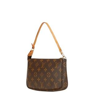 Louis Vuitton Leather Pochette Brown Handbag Pouch Accessoires Monogram